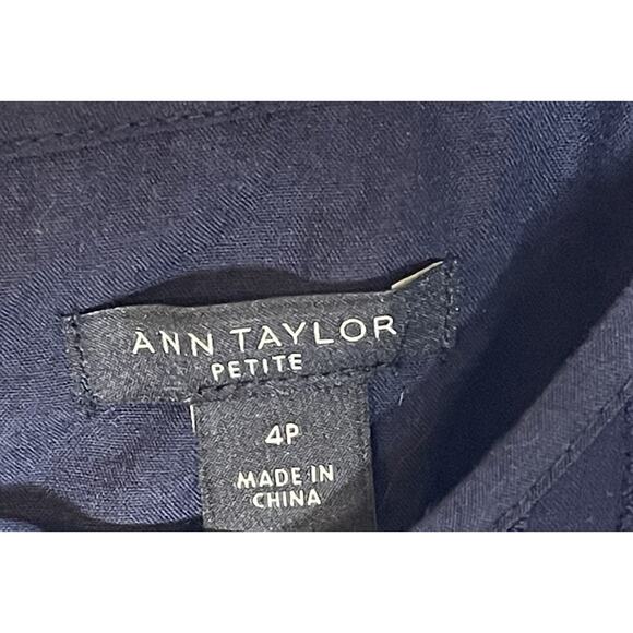 NWOT Ann Taylor Petite Eyelet Midi Dress Fit & Flare Size 4P Navy Blue Pleated - Picture 3 of 9